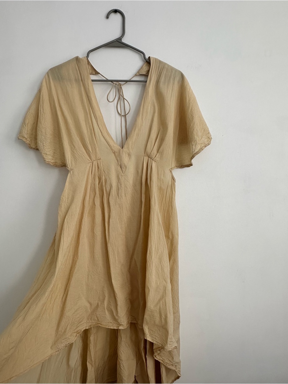 FARA 100% Modal Beige Boho Tie Back Midi Dress | High Low Hem | Women's M/L